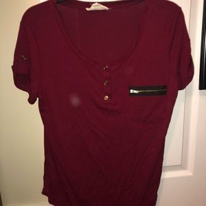 Red Buttoned Up T-Shirt